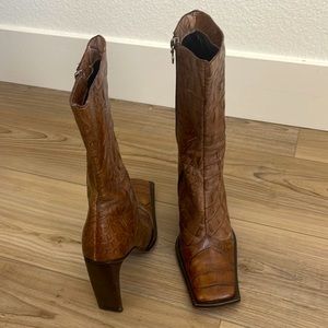 Alligator print leather boots